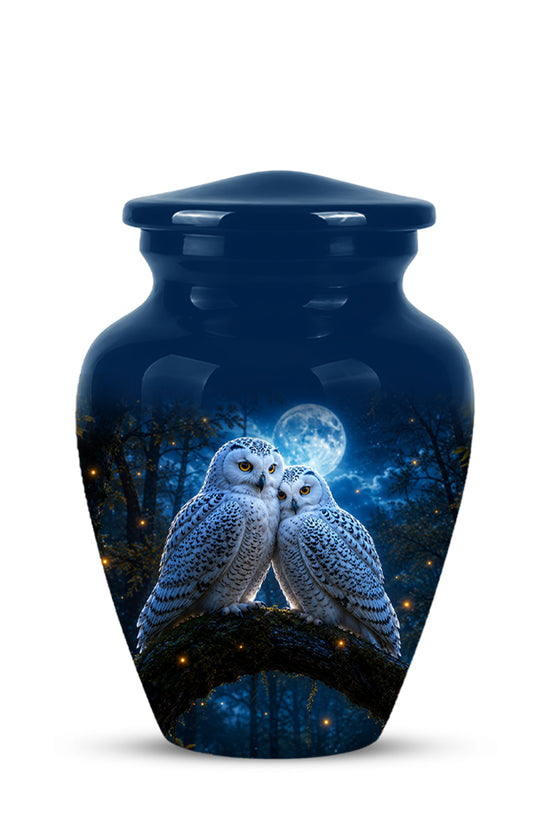 Snowy Owls Cremation Urn - Moonlight Owl Funeral Urns For Human Ashes