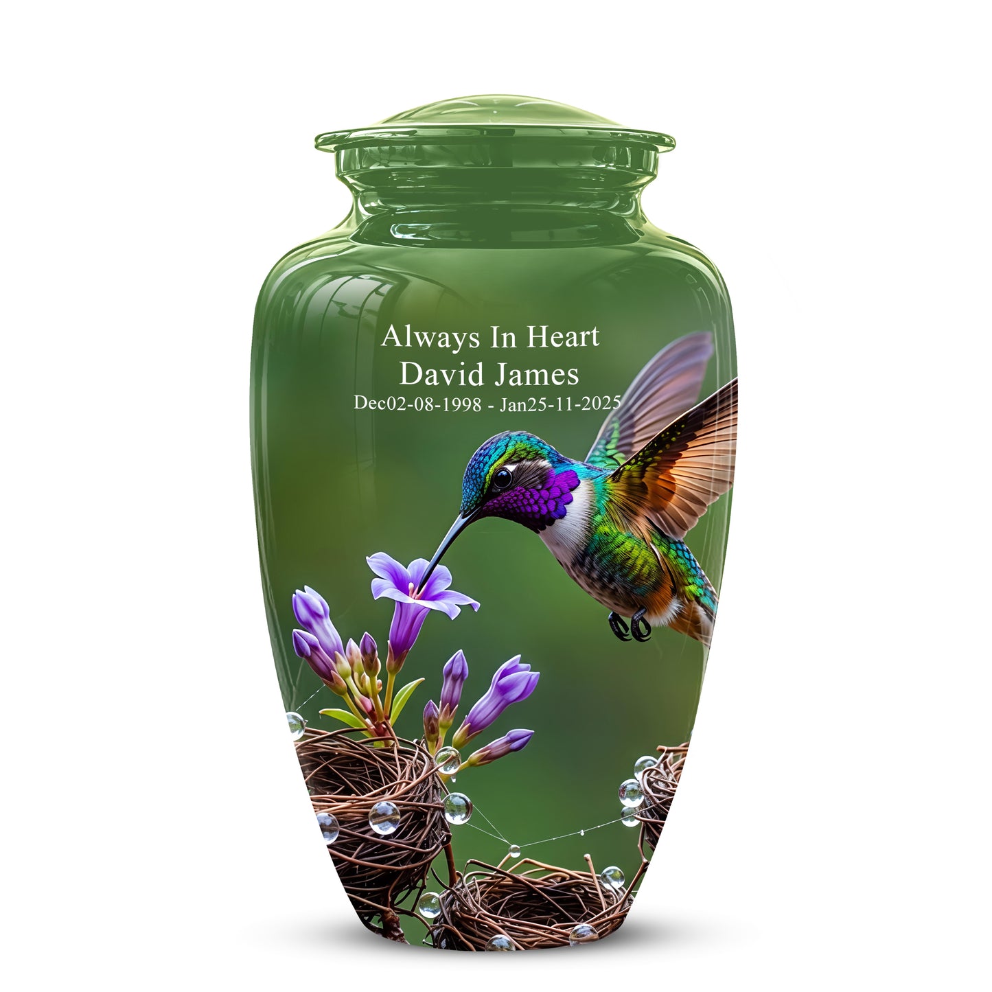 Colorful Hummingbird Memorial Urn - Green Burial Urns For Women Ashes