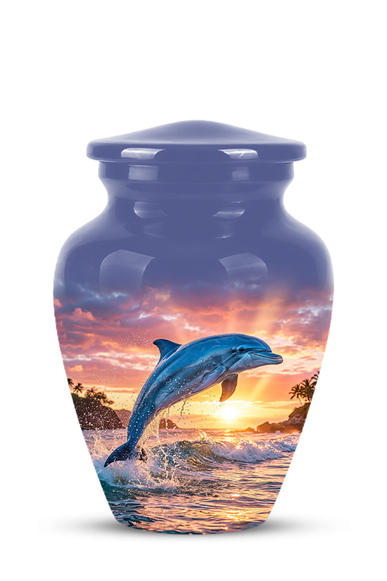 Blue Dolphin Themed Urn - Sunset Custom Funeral Urns For Human Ashes
