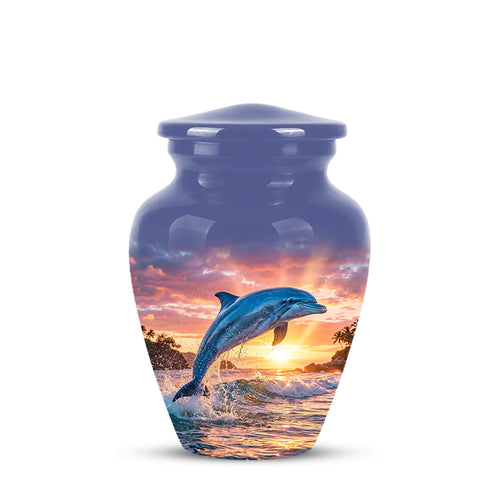 Blue Dolphin Themed Urn - Sunset Custom Funeral Urns For Human Ashes