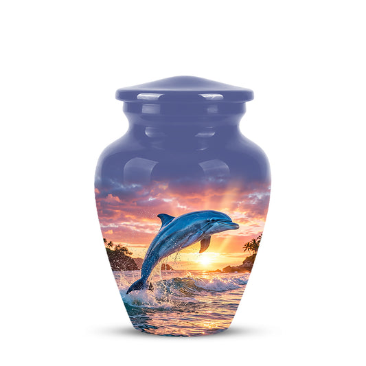 Blue Dolphin Themed Urn - Sunset Custom Funeral Urns For Human Ashes