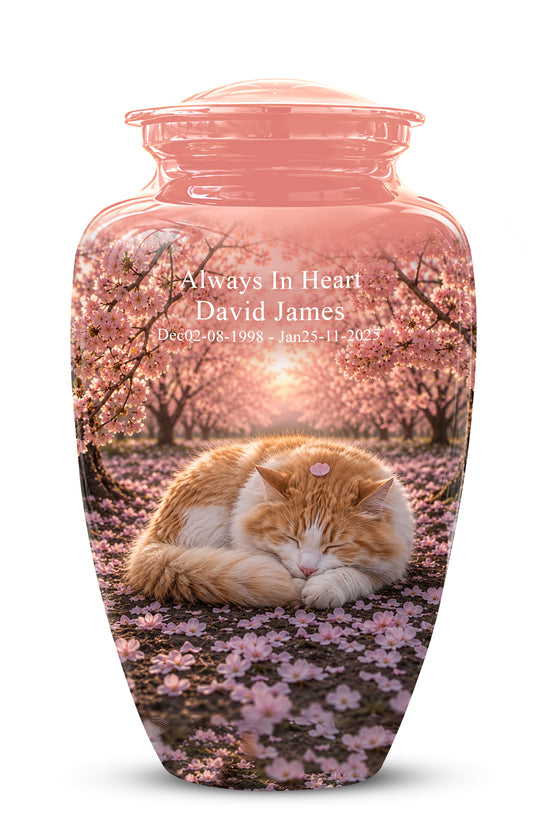 Orange Sleeping Cat - A Peaceful Resting Tribute Urns For Pet Ashes