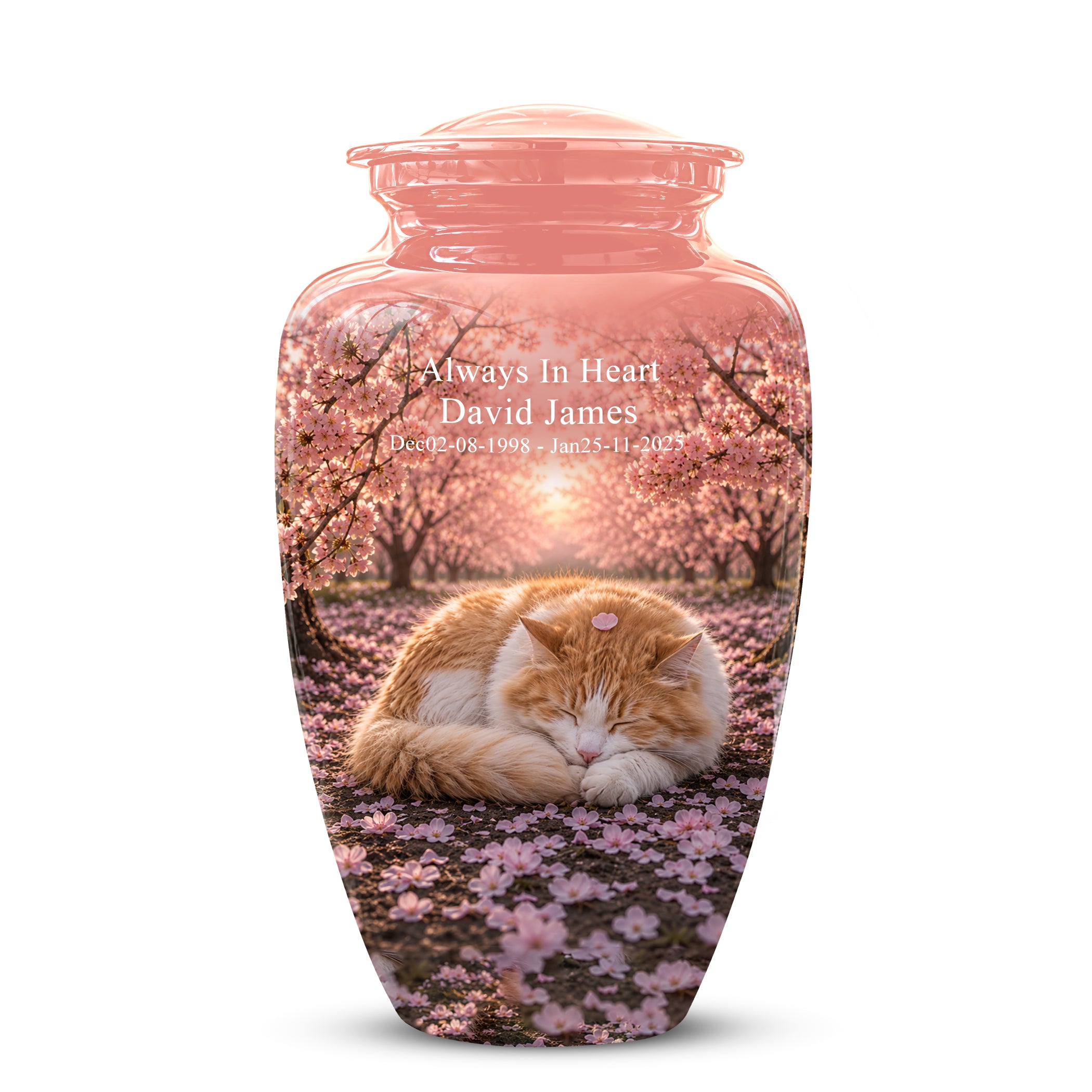 Orange Sleeping Cat - A Peaceful Resting Tribute Urns For Pet Ashes