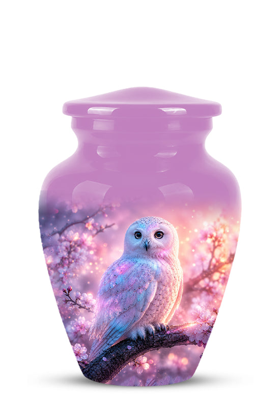 White Owl Cremation Urn - Beautiful Pink Memorial Urns For Human Ashes