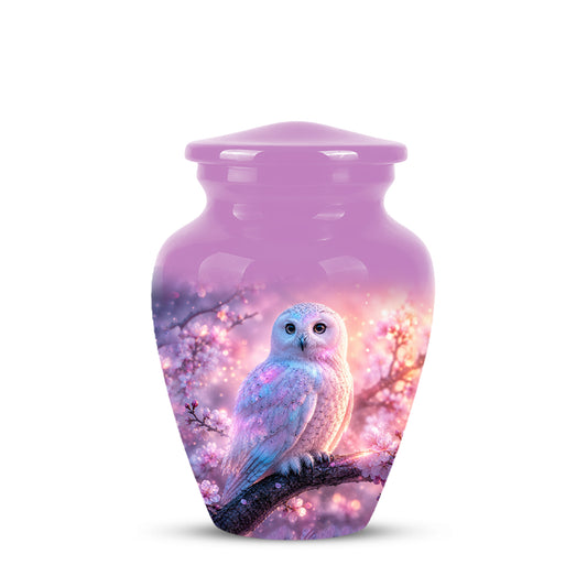 White Owl Cremation Urn - Beautiful Pink Memorial Urns For Human Ashes