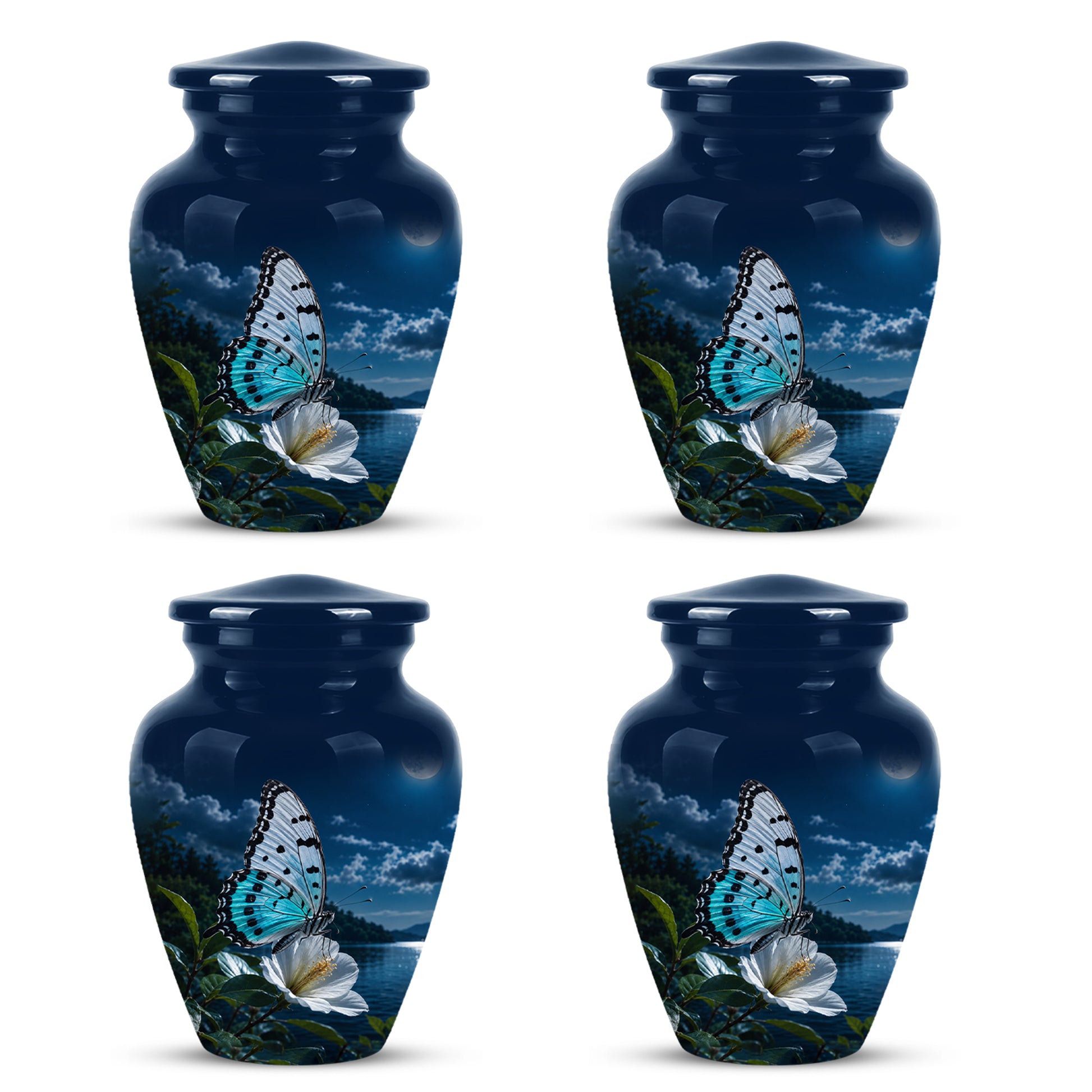 Colorful Butterfly On Flower Urn For Mom - Moonlight Memorial Urns