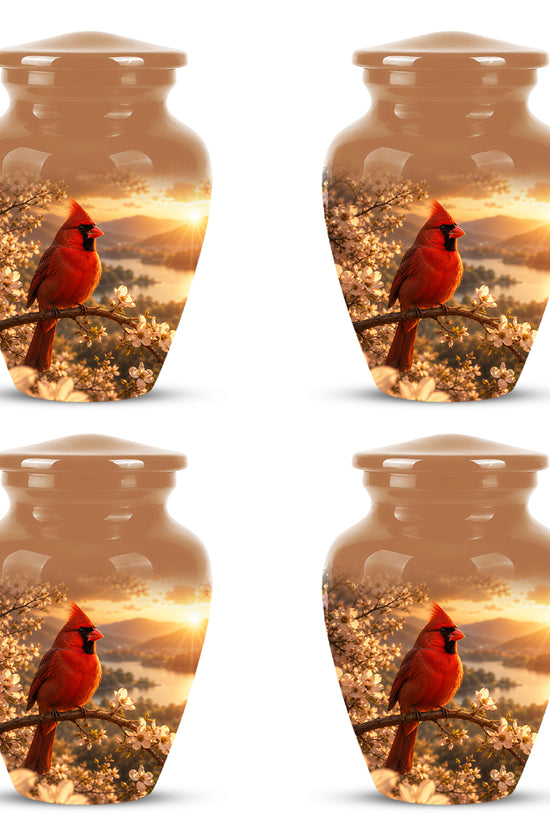 Red Cardinal Bird - Beautiful Sunset Scenic Burial Urns For  Ashes