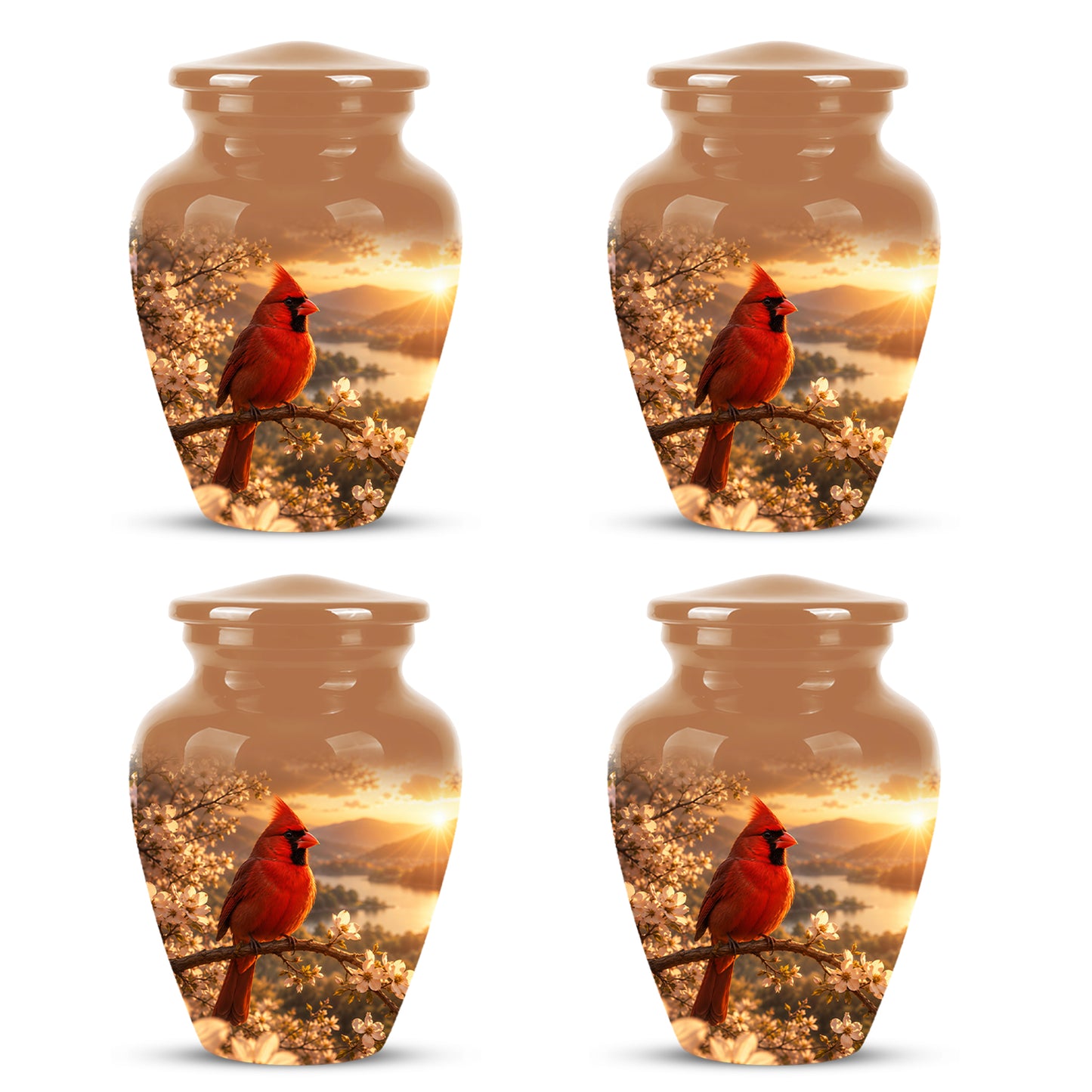 Red Cardinal Bird - Beautiful Sunset Scenic Burial Urns For  Ashes