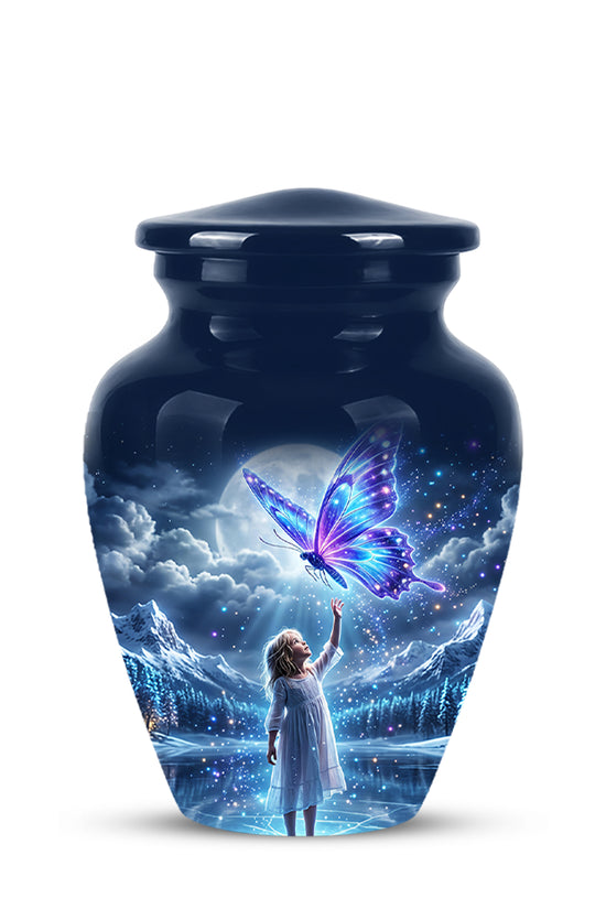 Colorful Butterfly With Girl Child - Beautiful Funeral Urns For Ashes