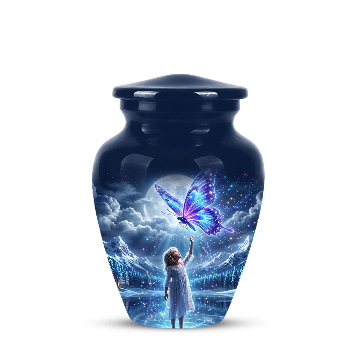 Colorful Butterfly With Girl Child - Beautiful Funeral Urns For Ashes