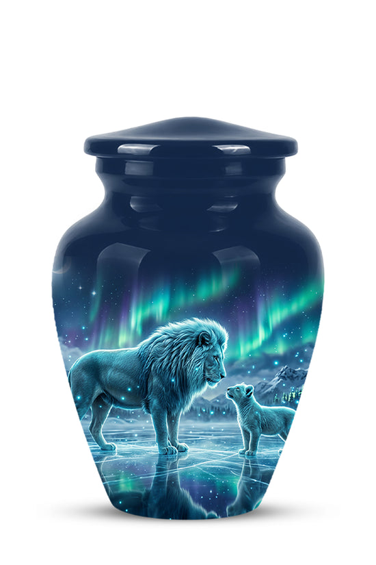Lion & Cub Aurora Borealis Urn - Personalized Lion Urns For Human Ashes