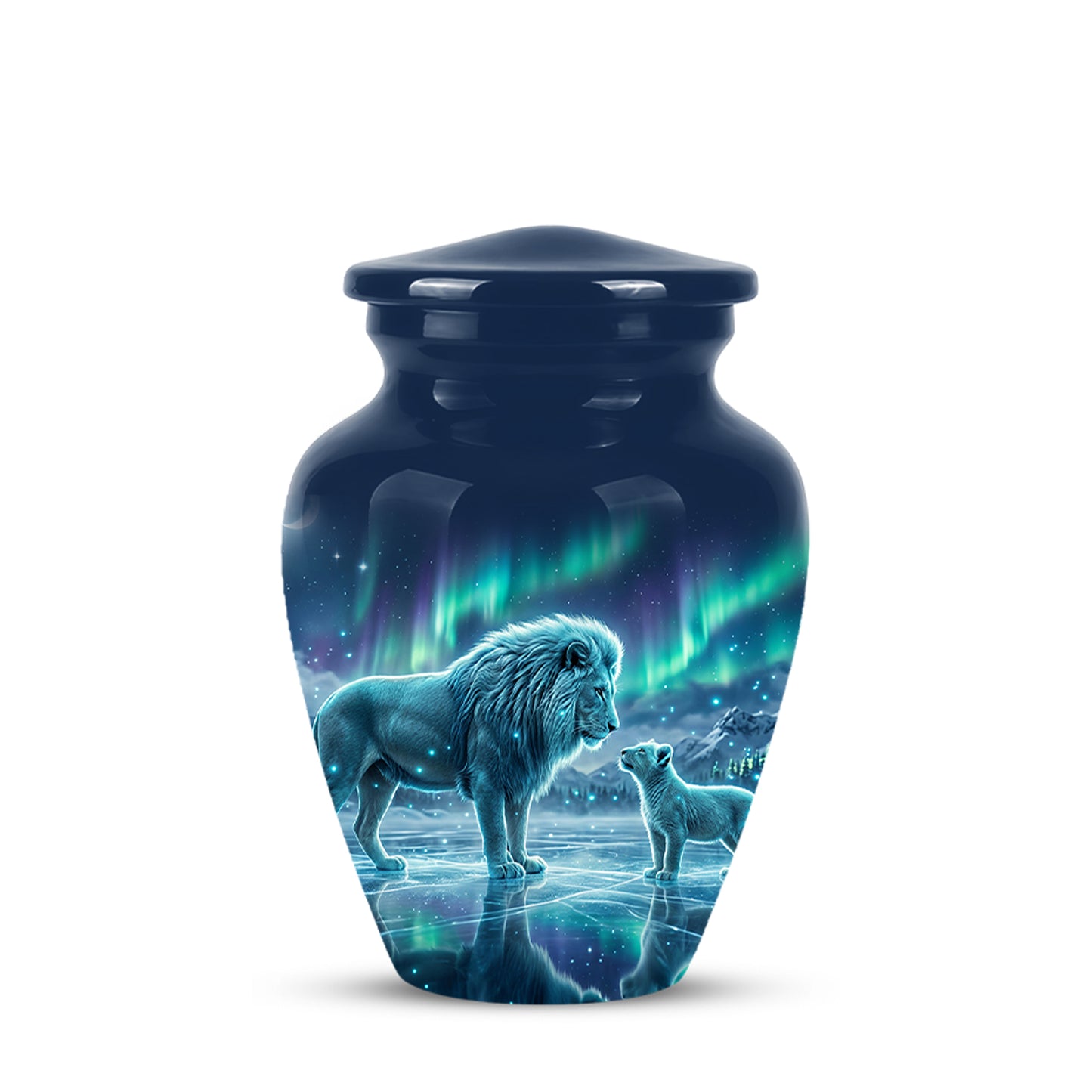 Lion & Cub Aurora Borealis Urn - Personalized Lion Urns For Human Ashes