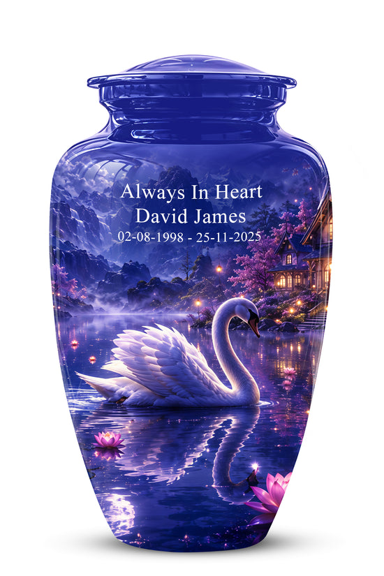 White Swan Cremation Urn - Night Landscape Funeral Urns For Human Ashes