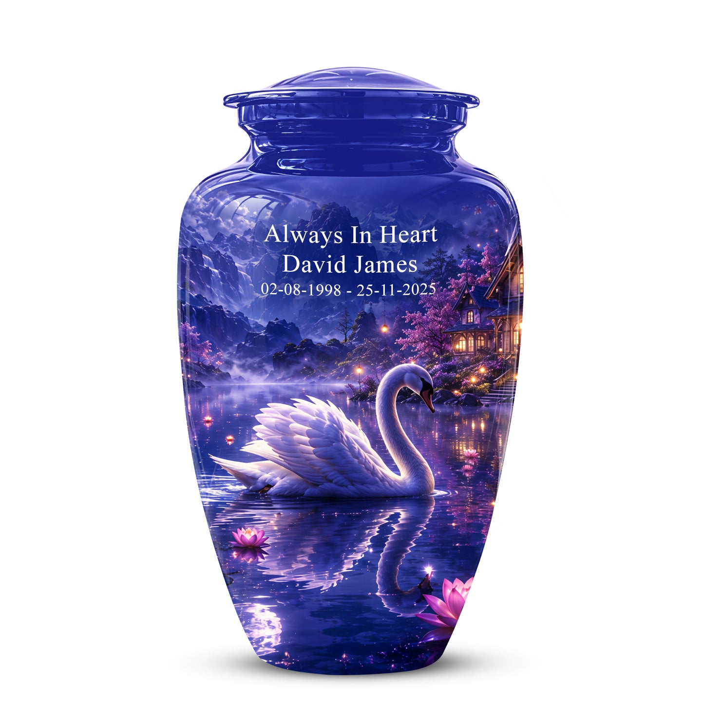 White Swan Cremation Urn - Night Landscape Funeral Urns For Human Ashes