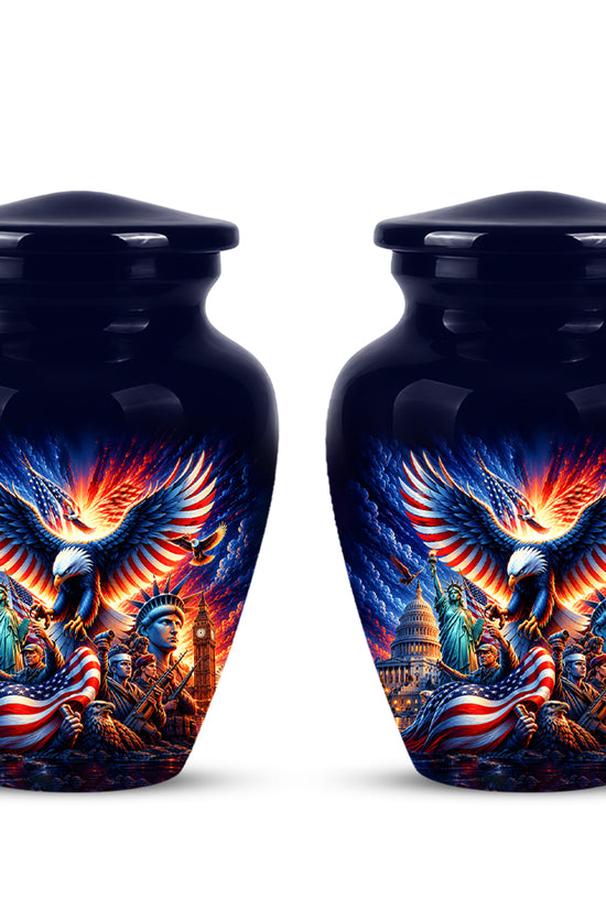 Custom Veteran Cremation Urn - American Flag & Eagle Urns For Ashes