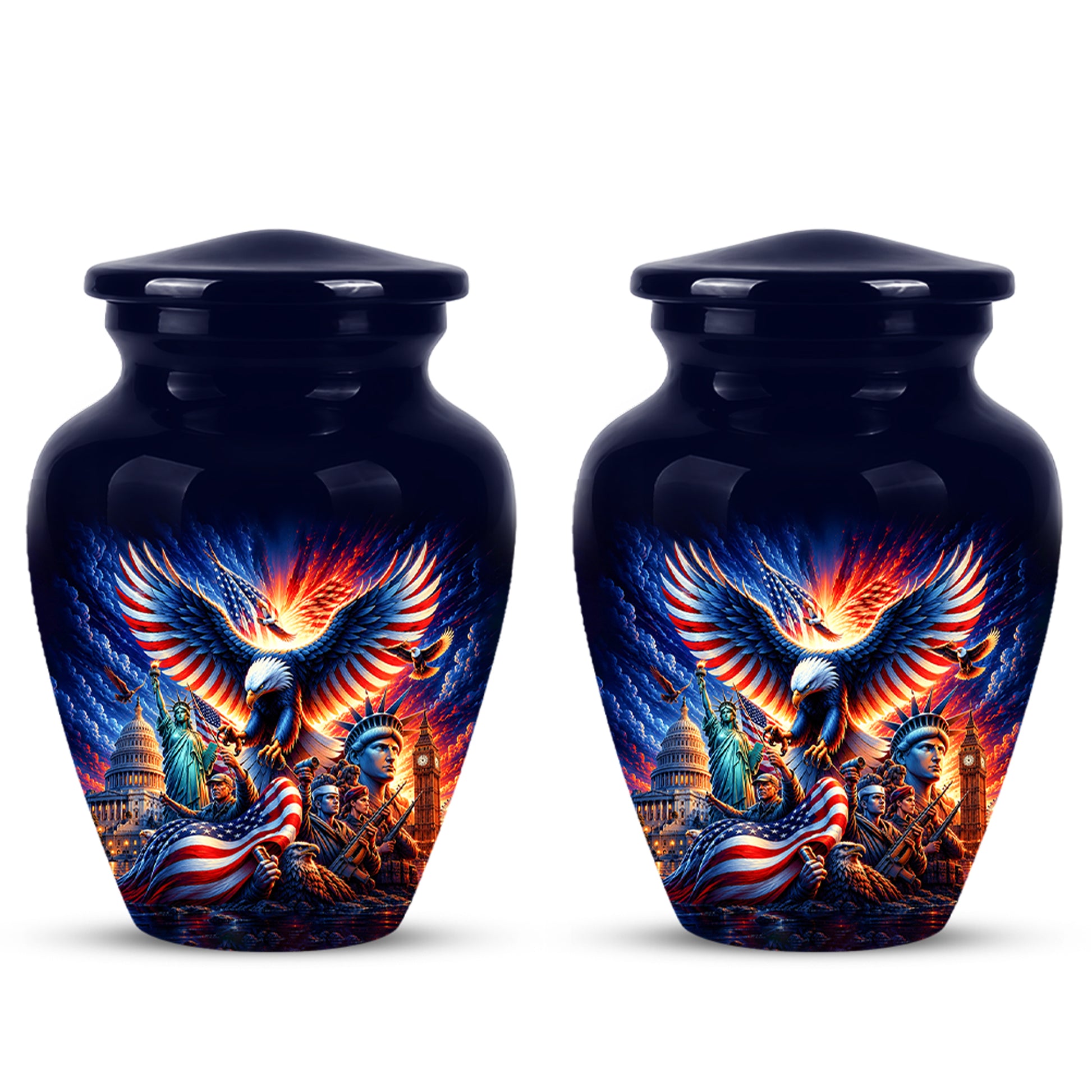 Custom Veteran Cremation Urn - American Flag & Eagle Urns For Ashes