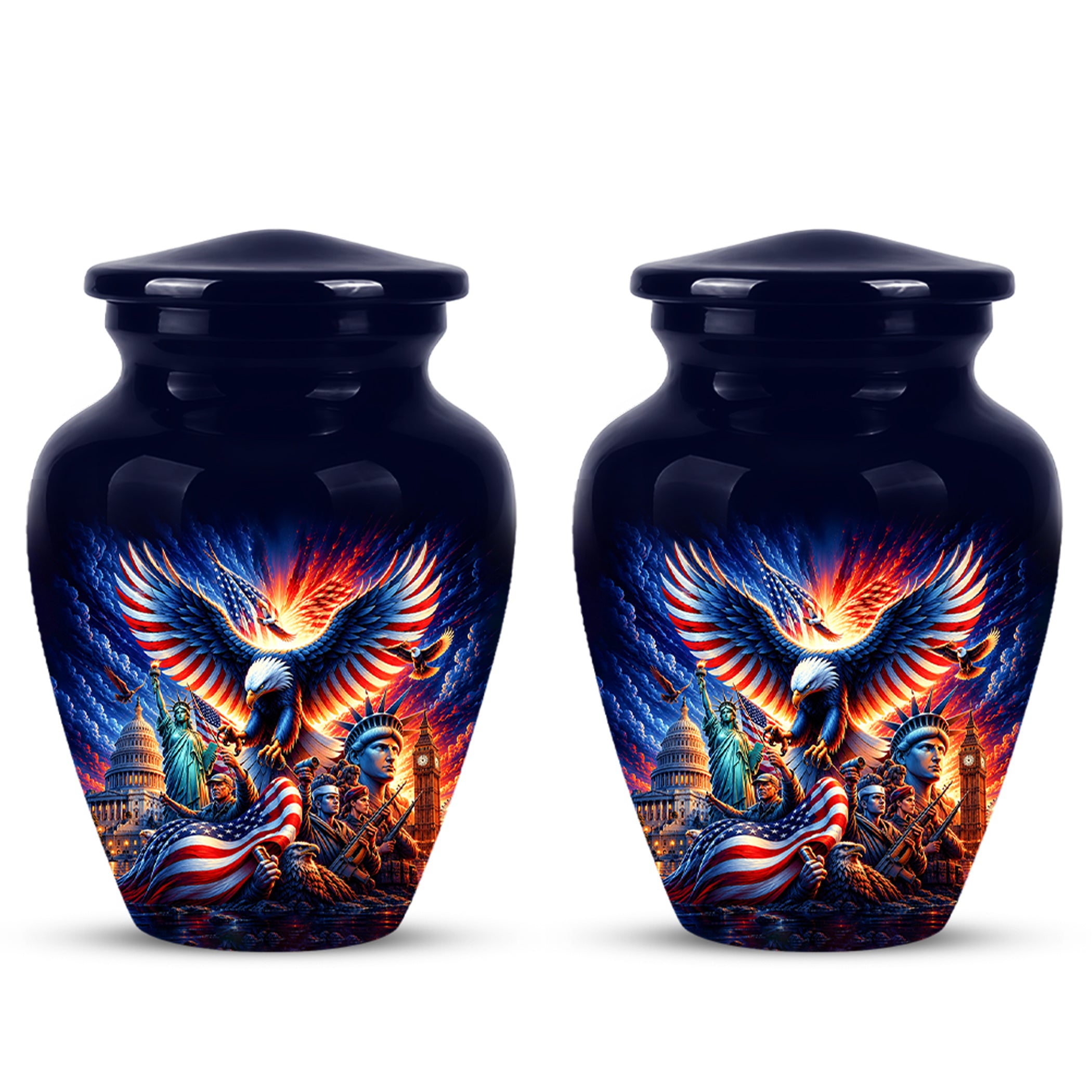 Custom Veteran Cremation Urn - American Flag & Eagle Urns For Ashes