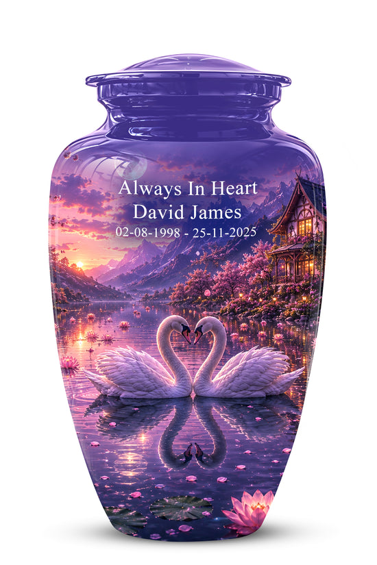 Couple Swan Cremation Urn - Purple Memorial Urns For Loved Ones Ashes