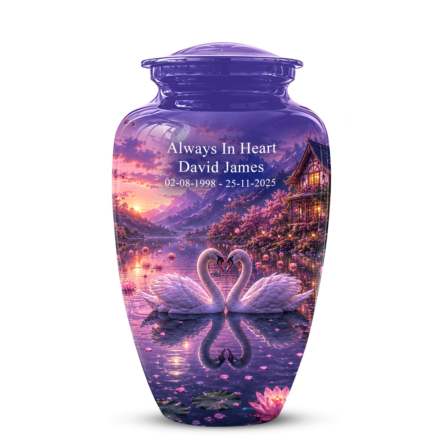 Couple Swan Cremation Urn - Purple Memorial Urns For Loved Ones Ashes