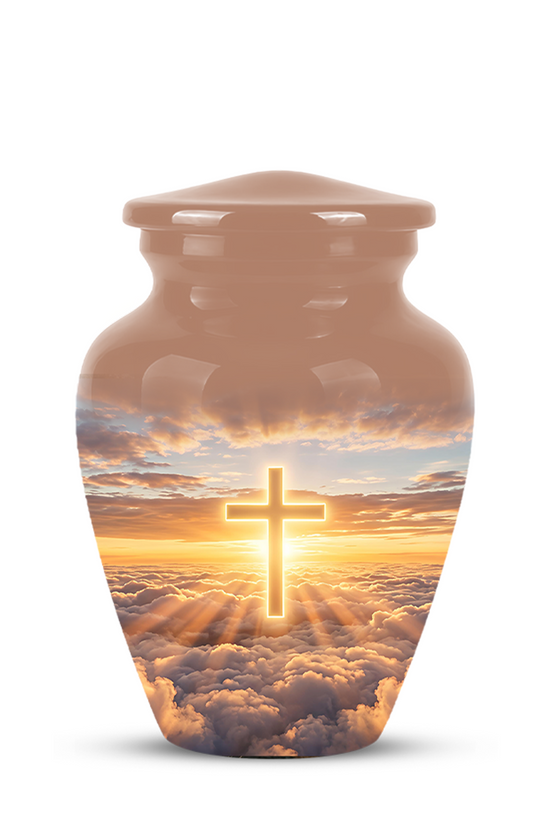 Christian Cross in Sky Cremation Urn - Beautiful Artistic Burial Urns For Ashes