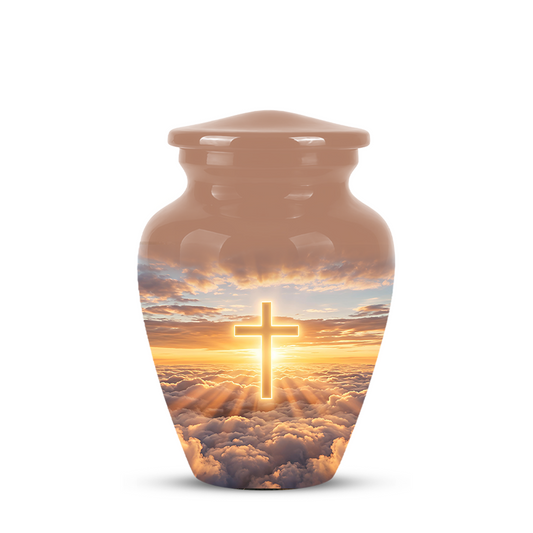 Christian Cross in Sky Cremation Urn - Beautiful Artistic Burial Urns For Ashes