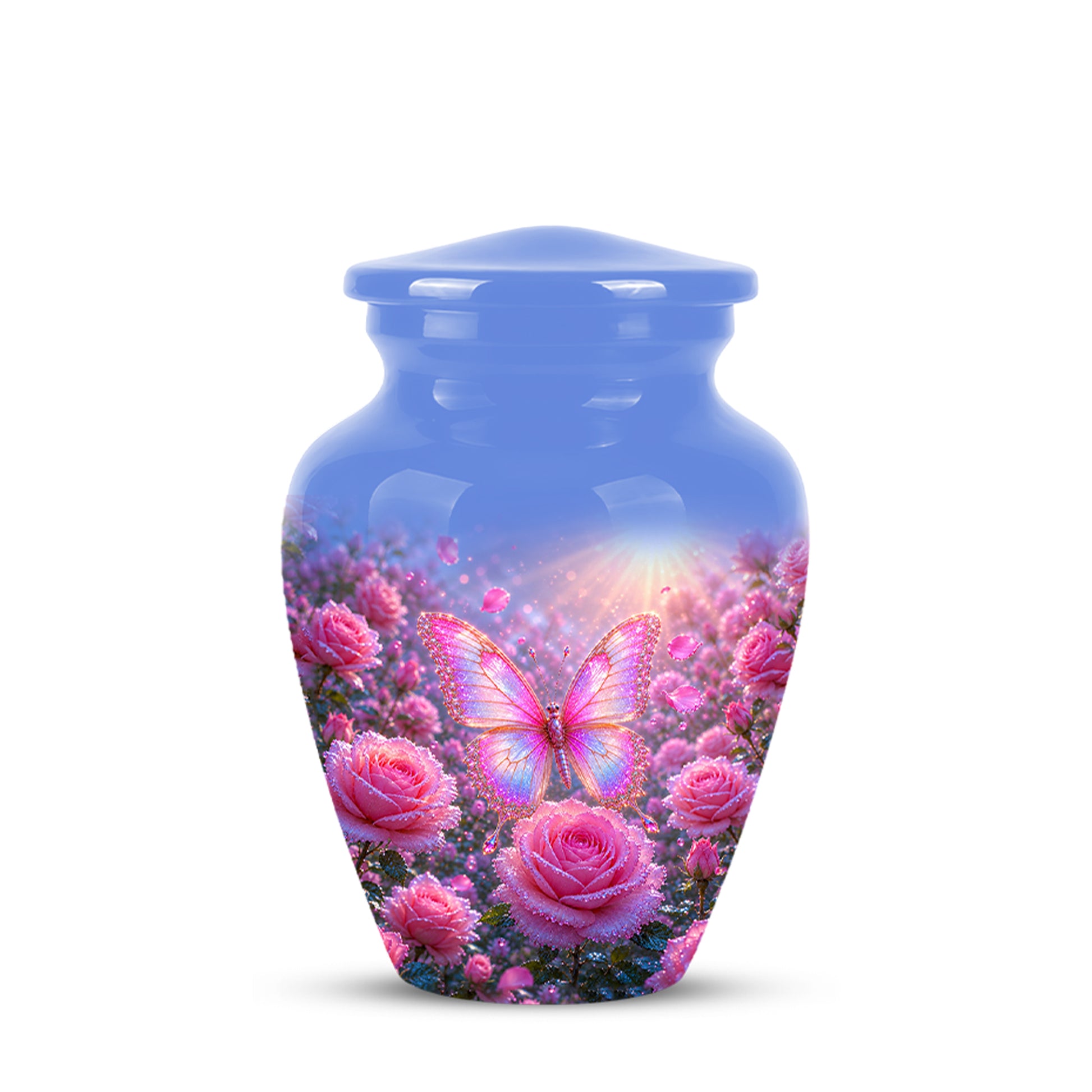 Pink Butterfly On Flower Funeral Urn - Handcrafted Urns For Mom Ashes
