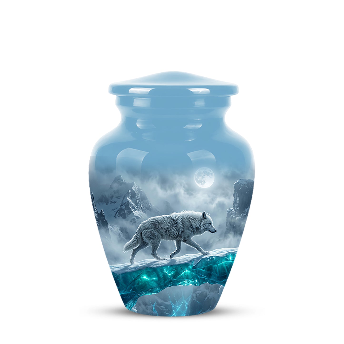 White Wolf In Snow Themed Urn - Classic Custom Urns For Human Ashes