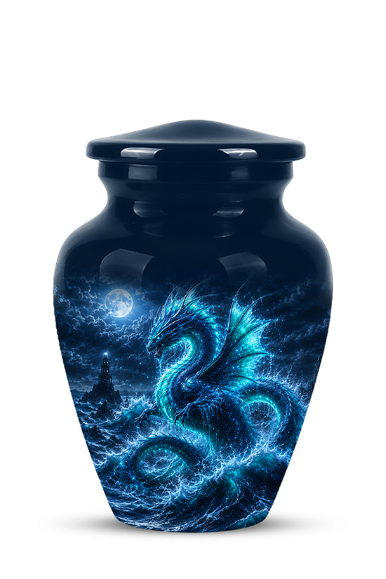 Mystical Blue Dragon Cremation Urn - Custom Handmade Burial Urns