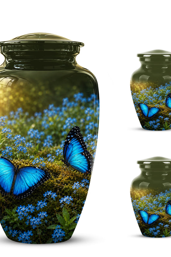 Handcrafted Blue Butterfly Memorial Urn - Elegant Funeral Urns For Mom