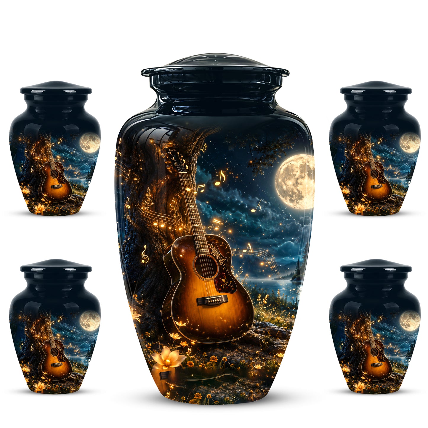 Artistic Guitar Cremation Urn - Starry Night Keep Urn For Music Lovers