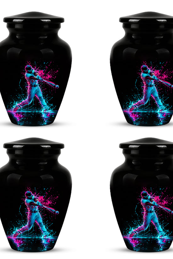 Artistic Baseball Player Funeral Urn - Personalized Black Urns For Ashes