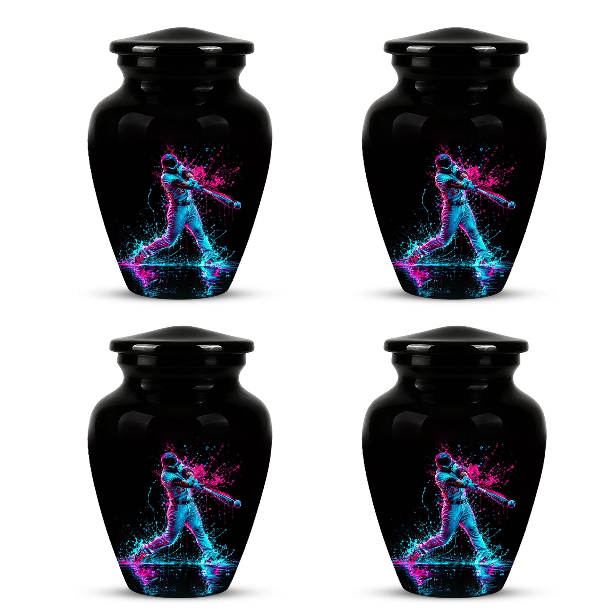 Artistic Baseball Player Funeral Urn - Personalized Black Urns For Ashes