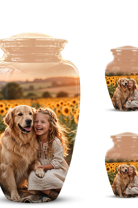 Golden Retriever With Girl - Beautifully Handcrafted Urns For Pet Ashes