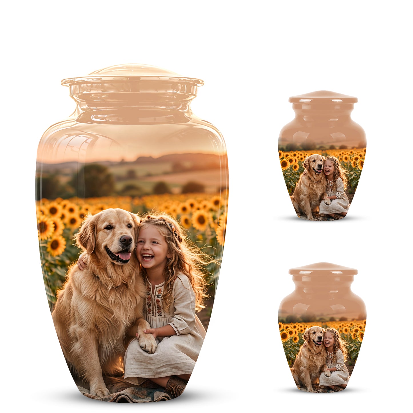 Golden Retriever With Girl - Beautifully Handcrafted Urns For Pet Ashes