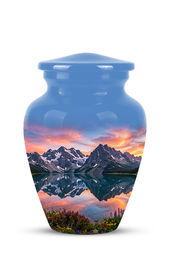 Mountain Lake Burial Urns - Sunset Scenic Cremation Urns For Nature Lovers