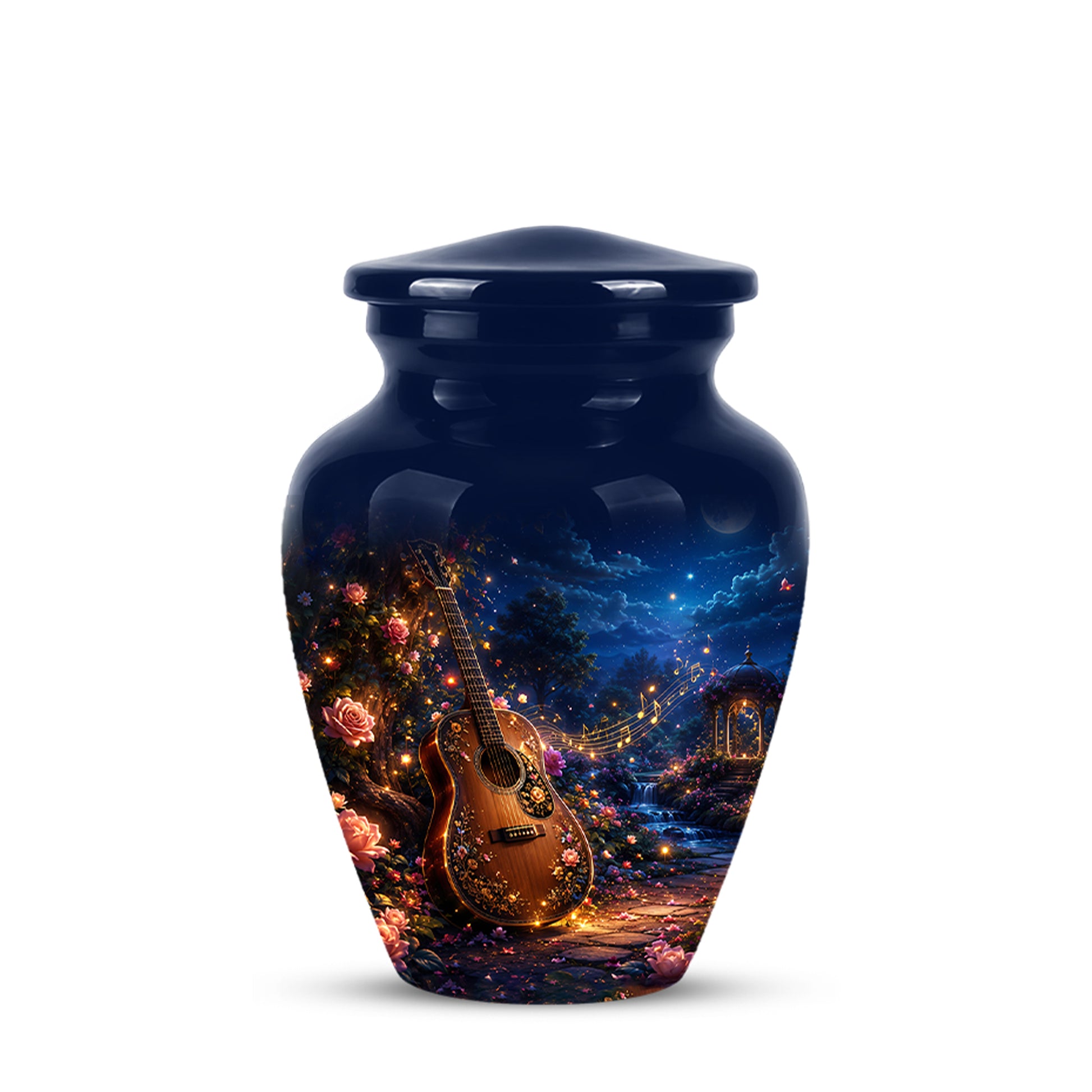 Acoustic Guitar & Starry Night Urn - Custom Funeral Urns For Musicians
