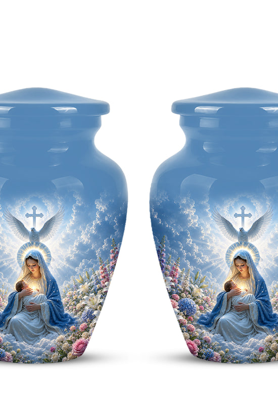 Angel Mom With Baby Jesus Urn - White Dove Funeral Urns For Mom Ashes