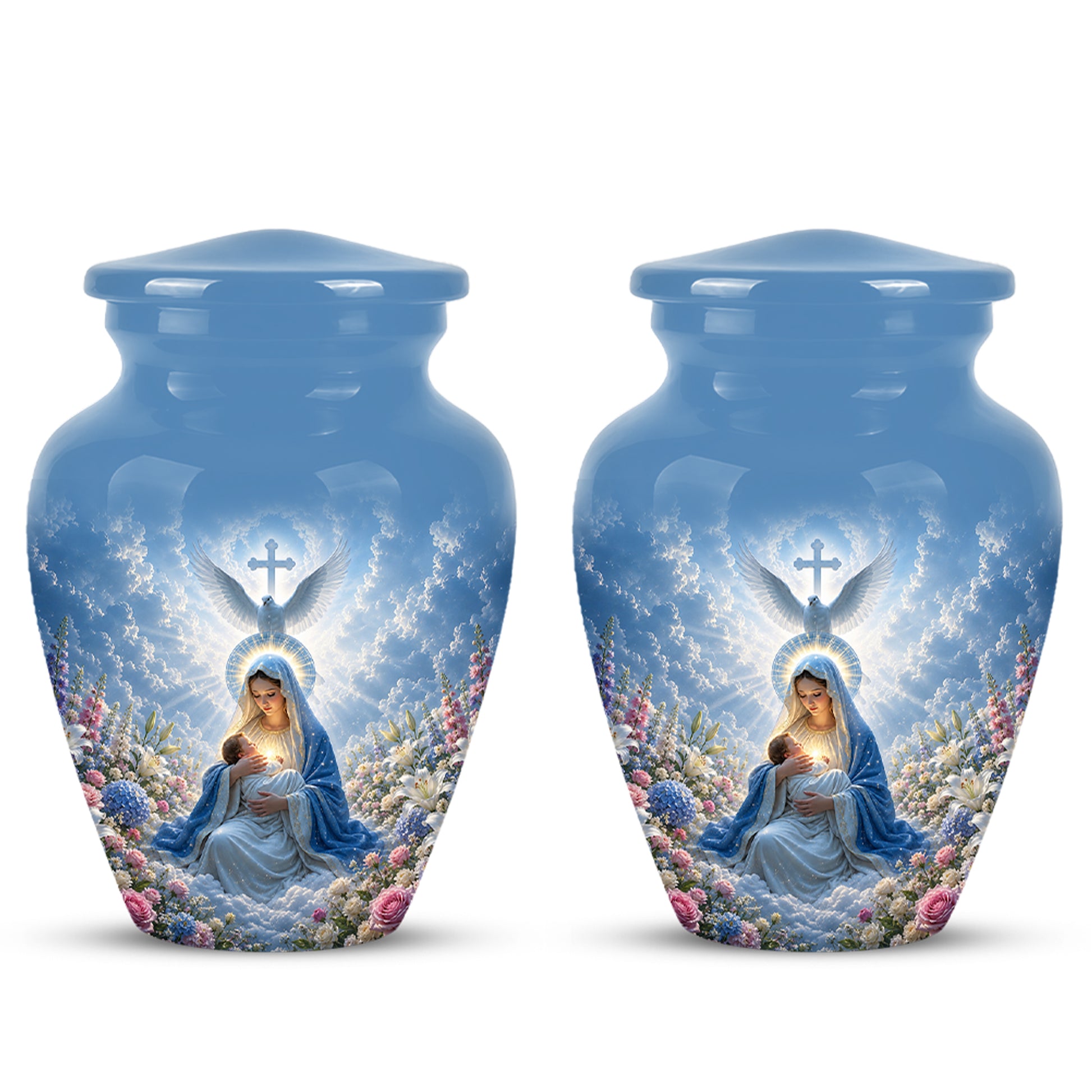 Angel Mom With Baby Jesus Urn - White Dove Funeral Urns For Mom Ashes