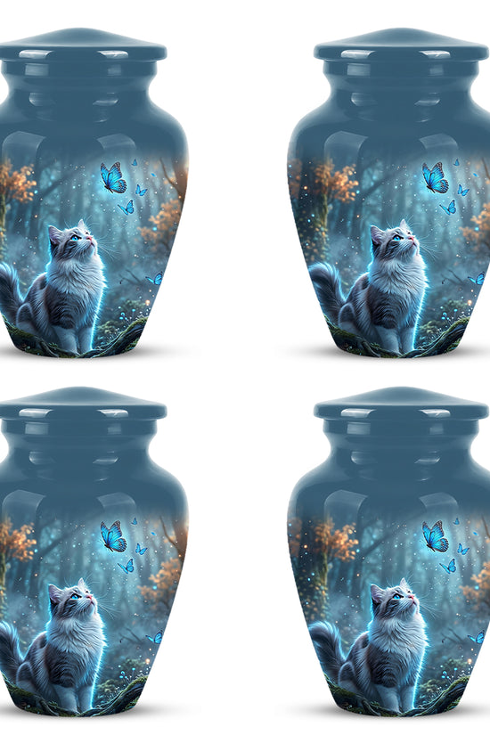 White Cat With Flying Butterfly - Custom Handcrafted Urns For Humans