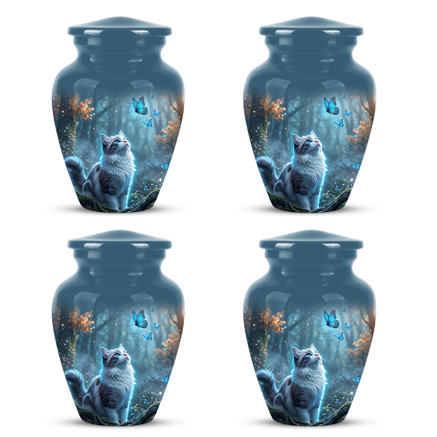 White Cat With Flying Butterfly - Custom Handcrafted Urns For Humans
