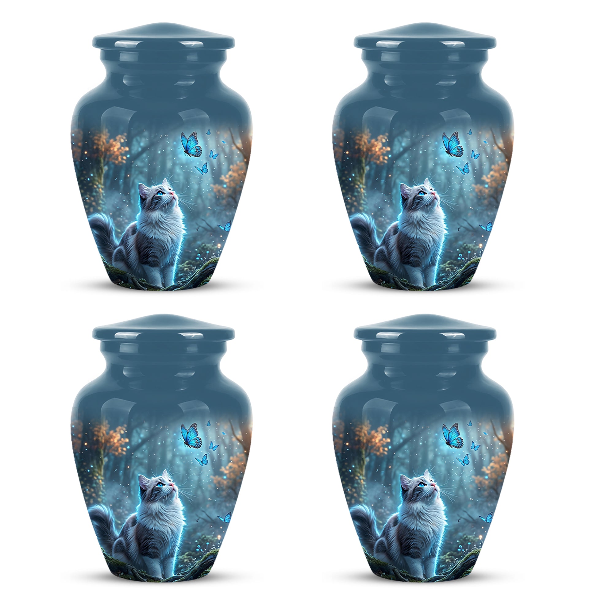 White Cat With Flying Butterfly - Custom Handcrafted Urns For Humans
