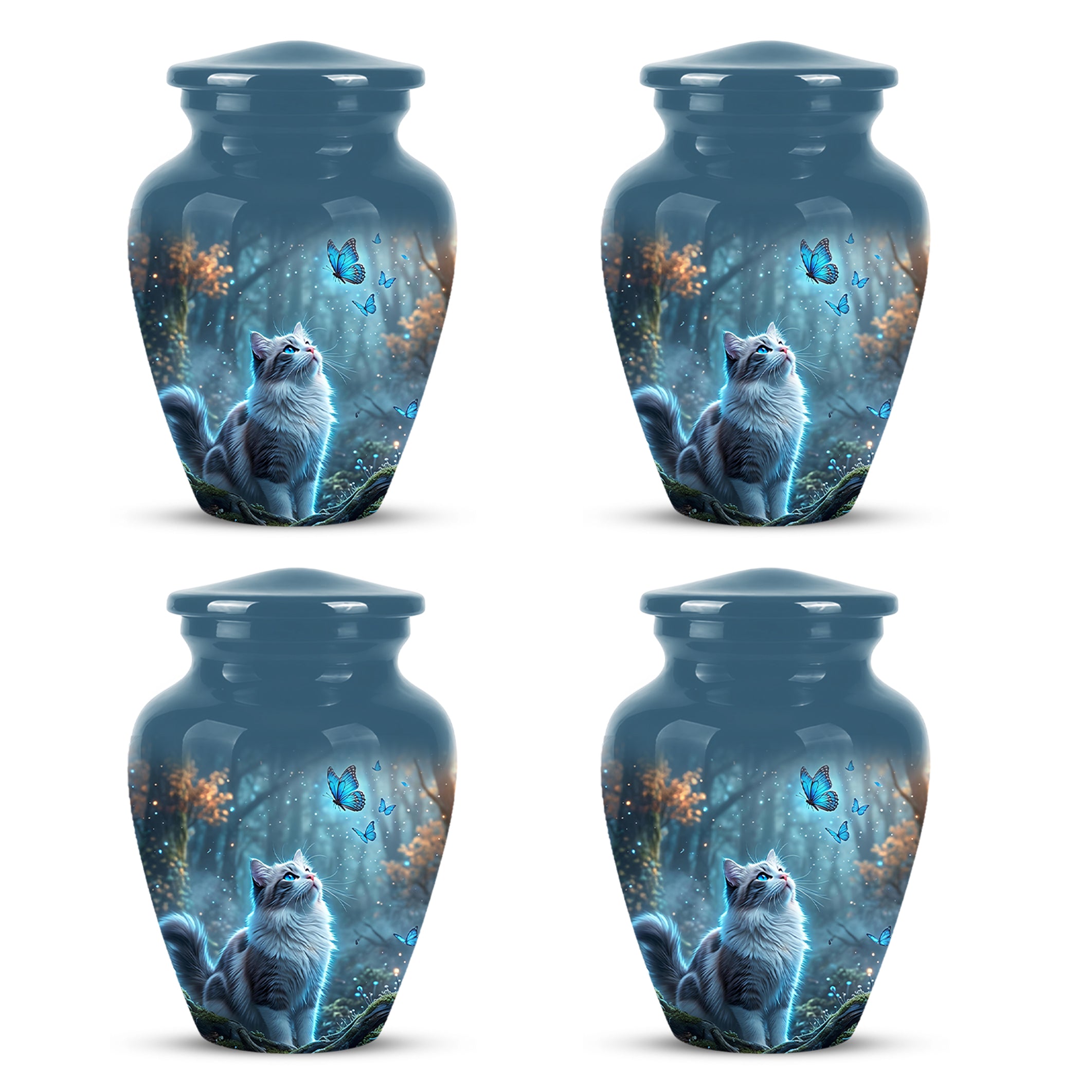 White Cat With Flying Butterfly - Custom Handcrafted Urns For Humans