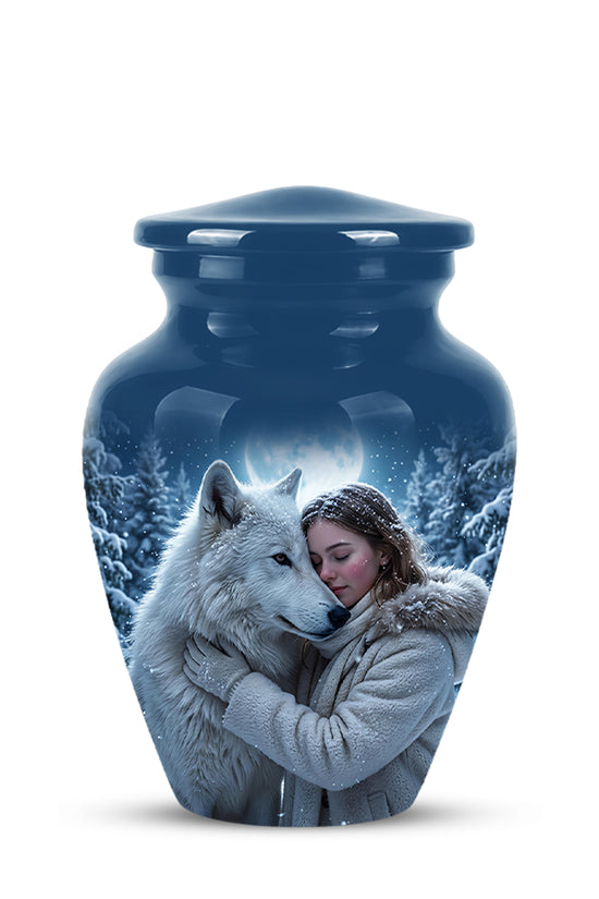 Moonlit White Wolf Cremation Urn for Ashes | Personalized Memorial