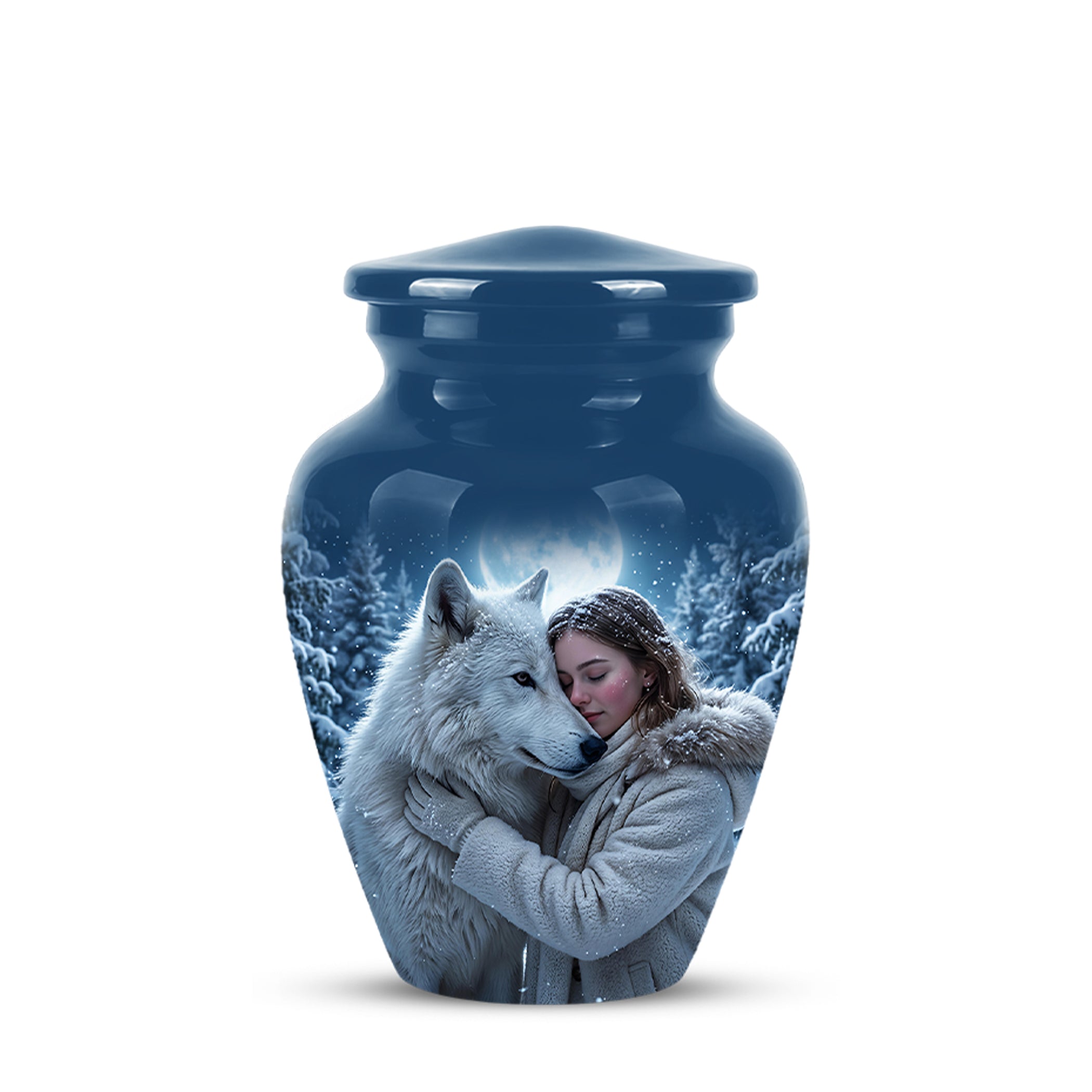 Moonlit White Wolf Cremation Urn for Ashes | Personalized Memorial