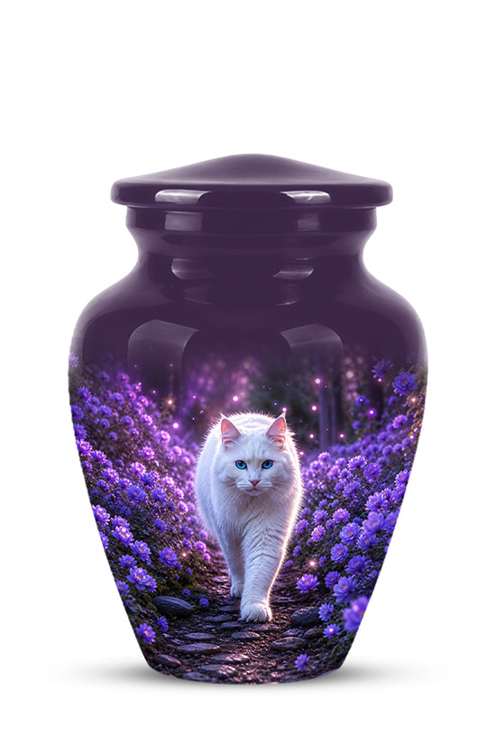 White Cat Cremation Urn - Personalized Burial Urns For Pet Ashes