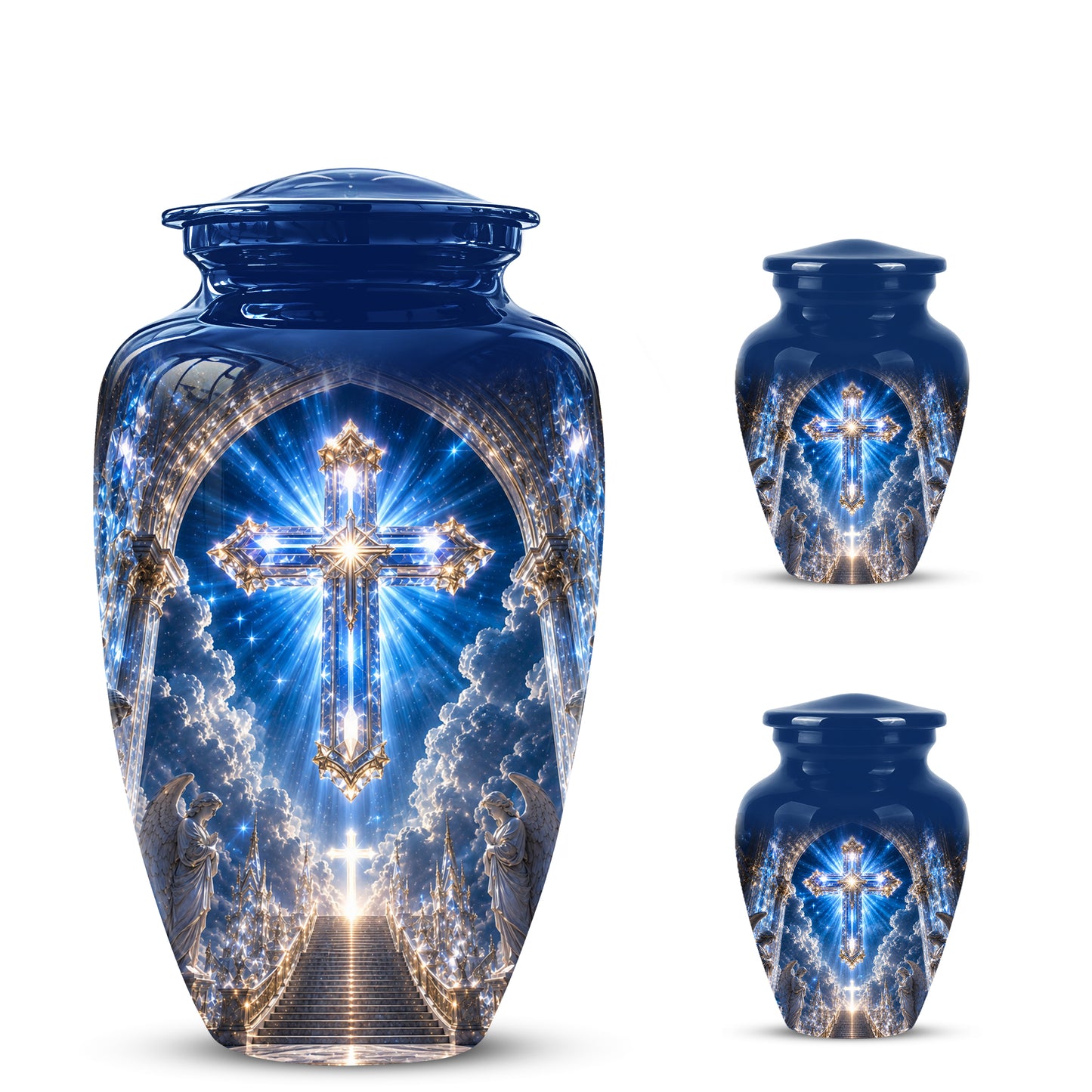 Heavenly Cross Cremation Urn – Blue Memorial Urn For Human Ashes