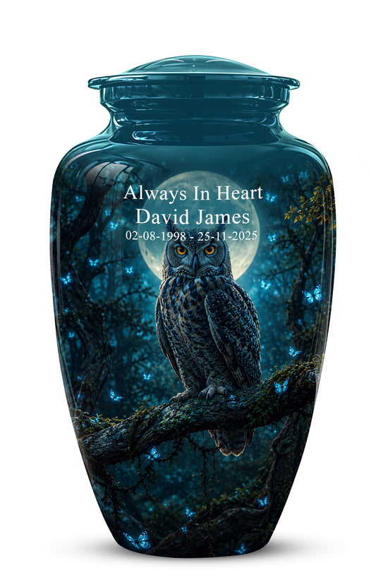 Majestic Horned Owl Burial Urn - Moonlight Owl Funeral Urns For Ashes