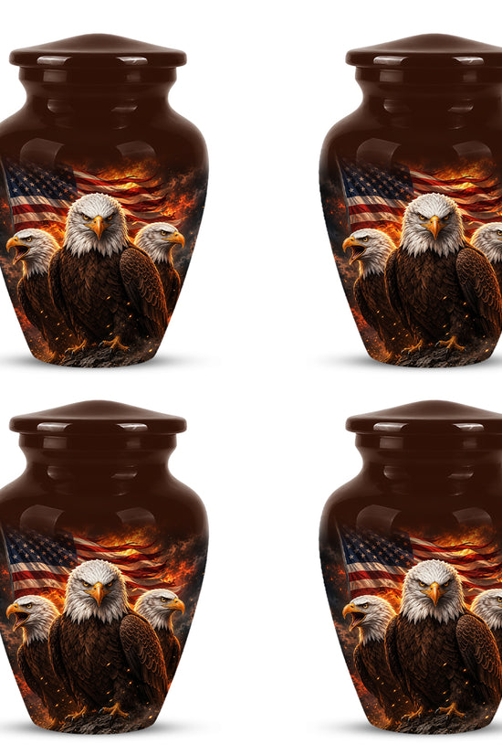 Bald Eagle & American Flag Funeral Urn - Patriotic Veteran Memorial Urn