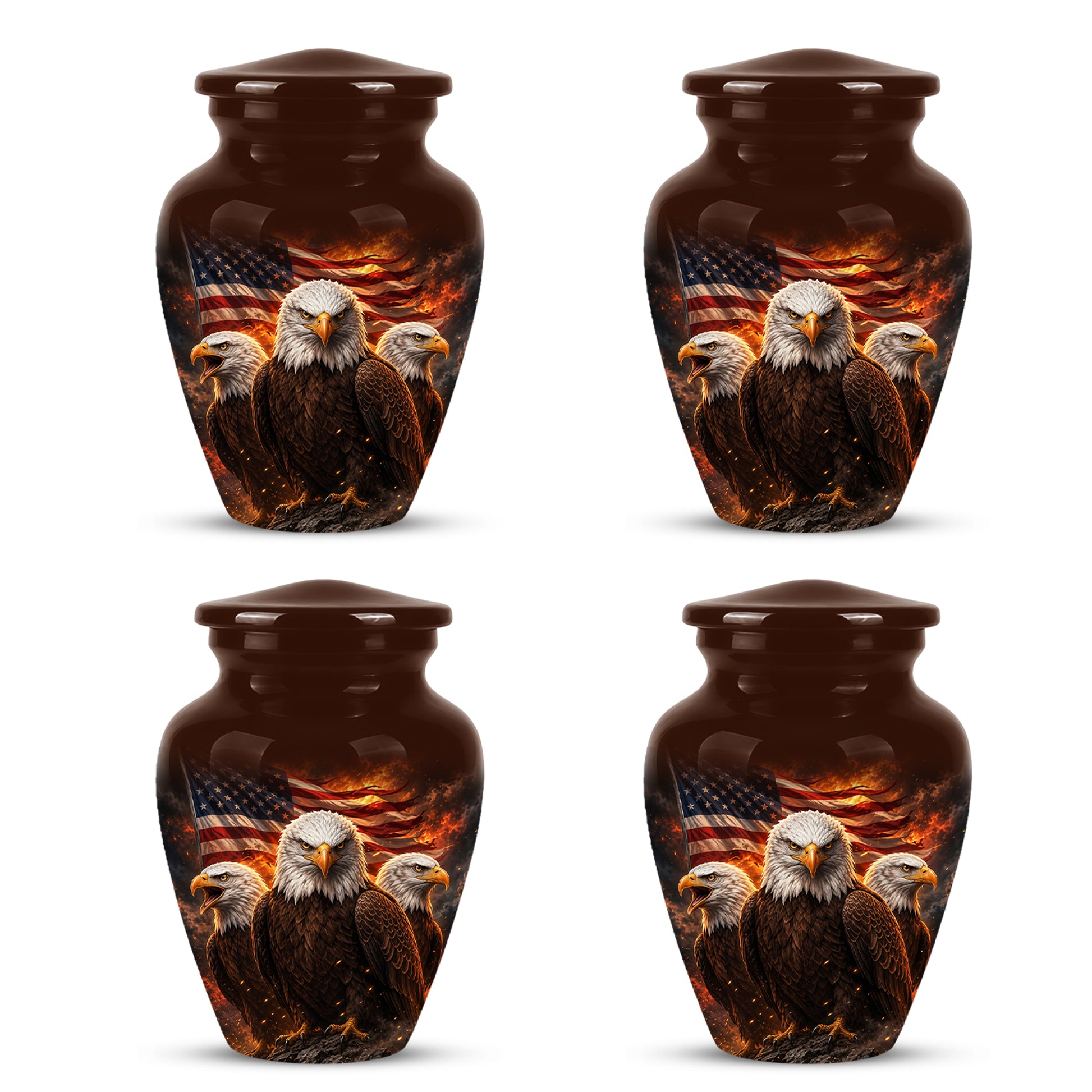 Bald Eagle & American Flag Funeral Urn - Patriotic Veteran Memorial Urn
