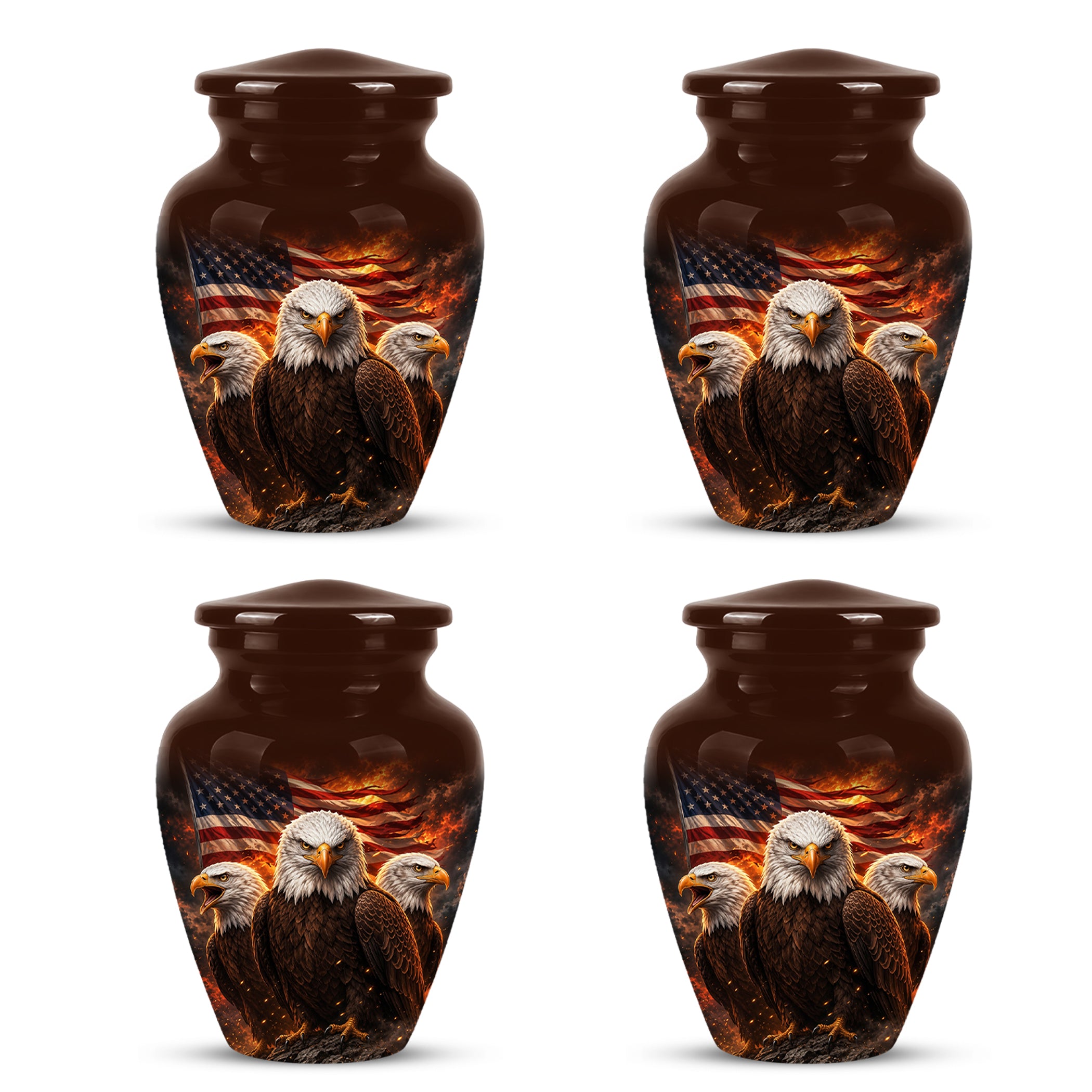 Bald Eagle & American Flag Funeral Urn - Patriotic Veteran Memorial Urn